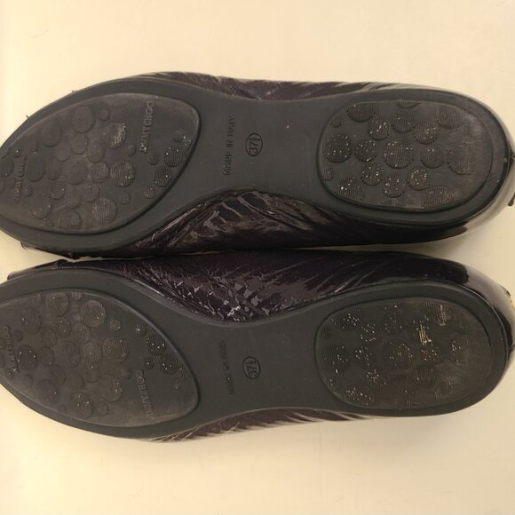 Jimmy Choo Dark Purple Patent Leather Ballet Flats EU 37.5 Gold Tone Buckle - Picture 15 of 16